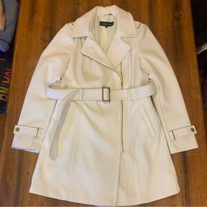 Black Rivet Coat Small Women's White Belted Trench Gold Hardware